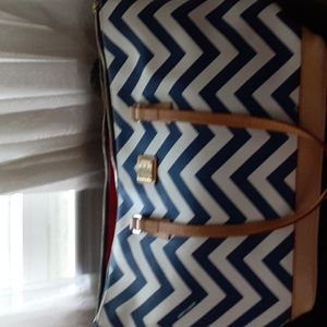 Dooney % Bourke blue and white chevron  tote with bonus small bag